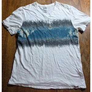 On The Byas Men's Large White Blue V-Neck Short Sleeve Tee Y2K Big Reds